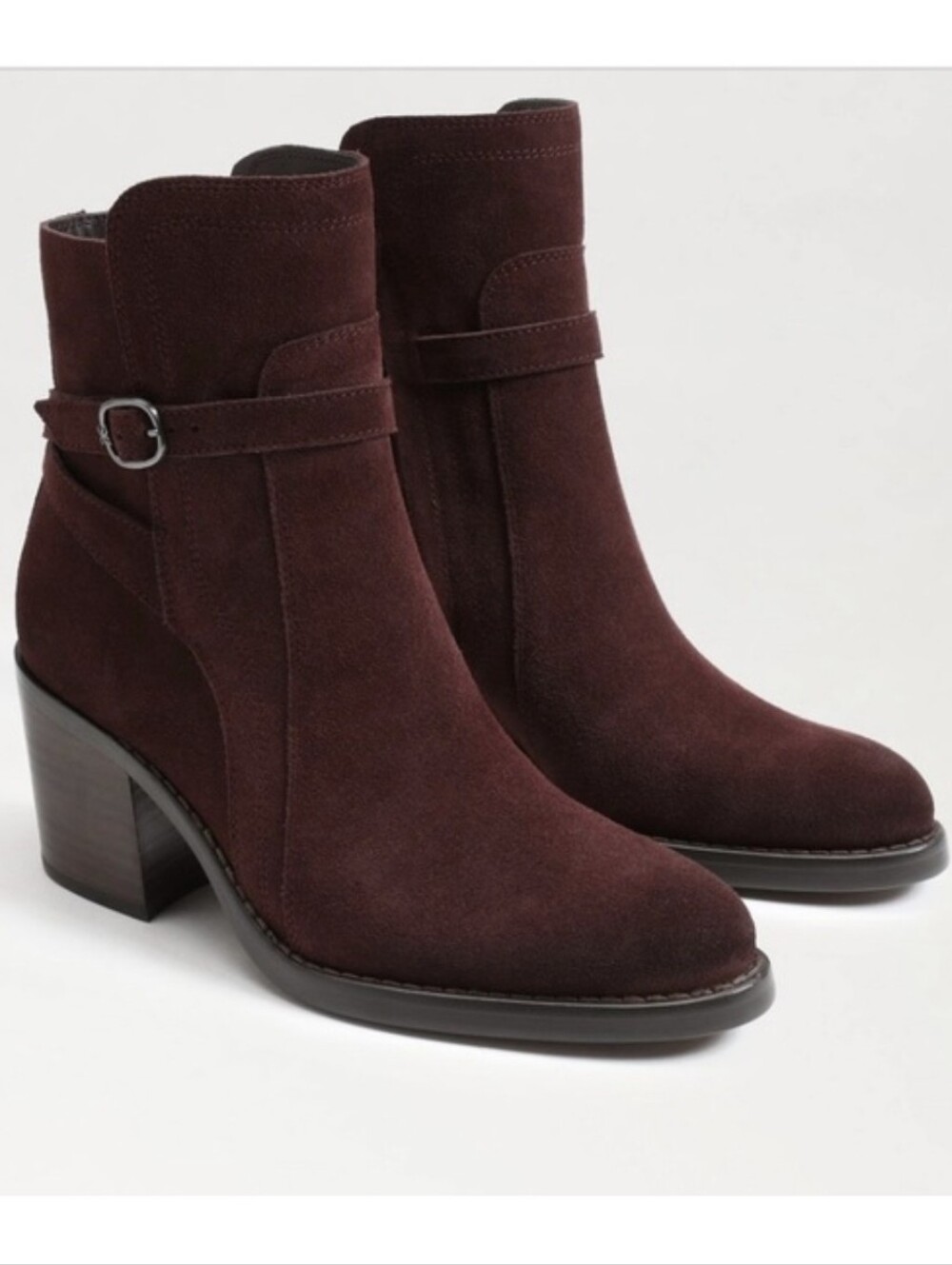 Sam Edelman Simona Burgundy Suede Moto Boots Heel Western Women's Sz 8.5